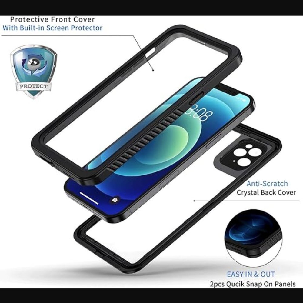 NEW Lanhiem iPhone 12 Pro Case Waterproof Dustproof Case+Screen Protector BLACK - Picture 4 of 11